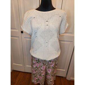 Vintage 80s Ivory Cable Knit Short Sleeve Sweater/Vest L Boho Nautical Fisherman